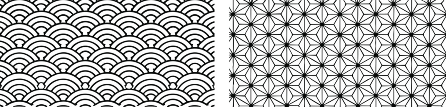 Japanese Seigaiha Wave and Asanoha Star Seamless Pattern