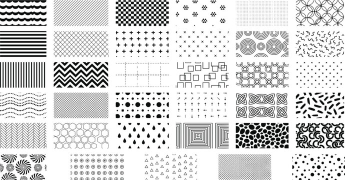 Seamless Geometric Line Pattern Collection with Dots and Shapes