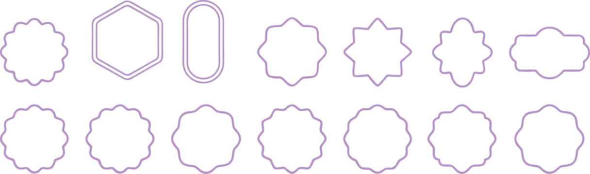 Set of Purple Scalloped Frame Badge Outline Shapes Collection