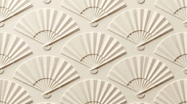 Seamless pattern of traditional japanese folding fans with embossed texture folding fan traditional design paper texture