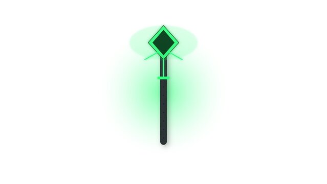 Glowing green magic staff weapon symbol on a clean white background