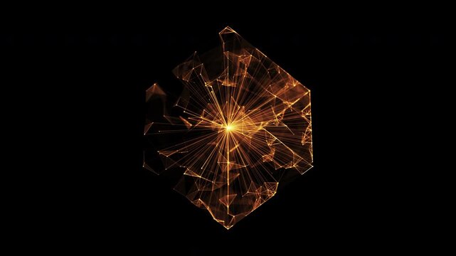 Plexus AI technology cube from animated lines and dots. FUI, HUD. Big data, connection. Artificial intelligence concept. Looping seamless