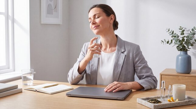 Midday fragrance refresh at a bright work desk