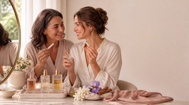 Shared fragrance discovery moment across two generations