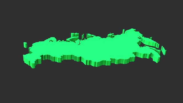 Russia 3D Map Animation on Dark Background &ndash; Green Rotating Country Shape with Territory Outline, Largest Country in the World
