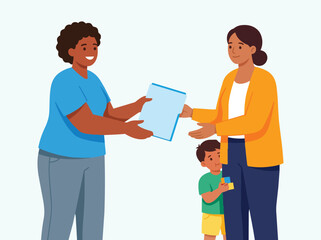 Obraz premium Woman giving child educational document at home