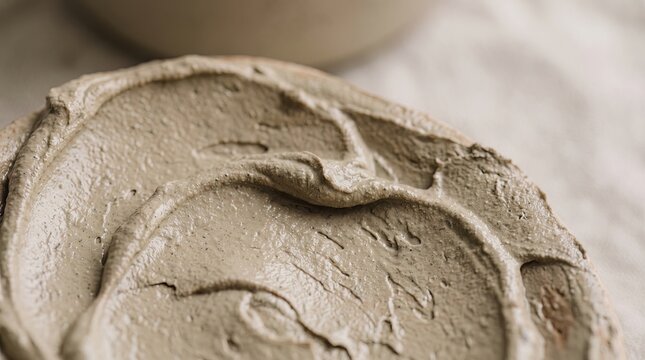 Close-up of textured beige clay or plaster with smooth surface details
