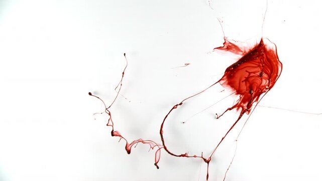 Super Slow Motion Shot of Blood Splatter Isolated on White Background at 1000fps.