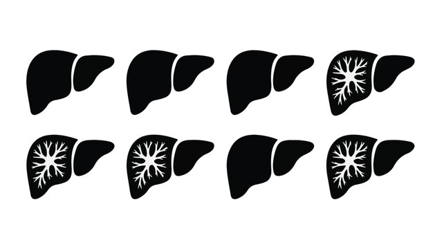Human liver medical icons set with internal anatomy structure