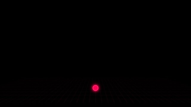 Glowing red sphere on black background with grid pattern