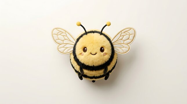 Charming little plush bee with a cheerful face, a delightful and adorable cuddly insect toy perfect for children's playful imaginations