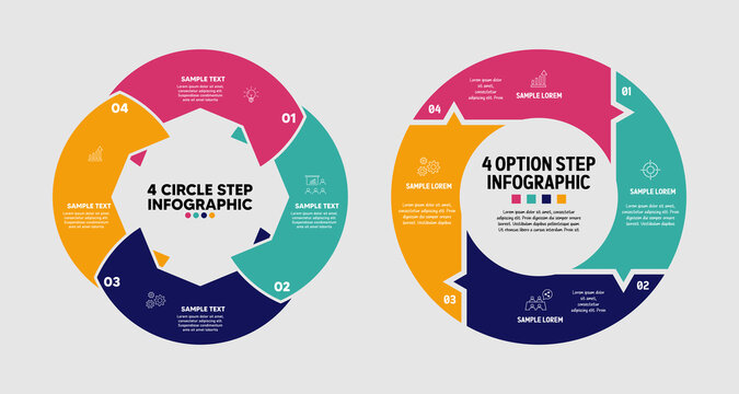 Vector diagram infographic set featuring four options or sections, suitable as a visual template for presentations, websites, posters, and annual reports.