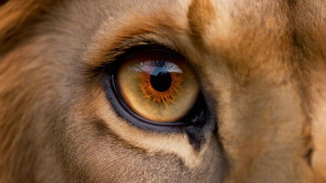 Firefly Photorealistic extreme macro footage of a single lion eye, unmistakable wild African lion
