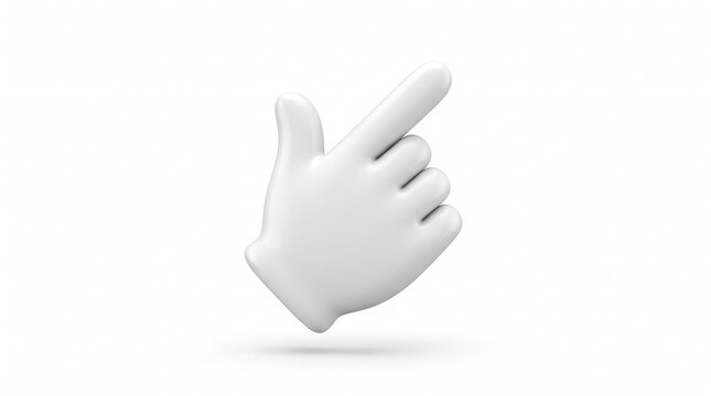 White cartoon hand pointing with index finger and thumb isolated on white background