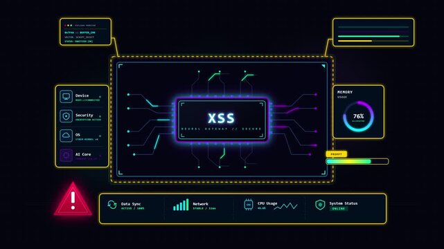 Xss vulnerability detection hud screen for cyber security hacking