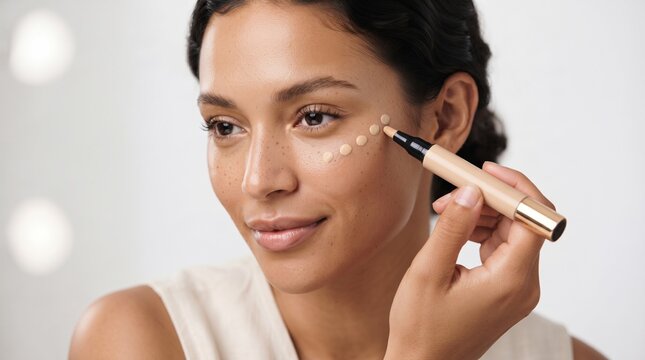 Woman applying concealer