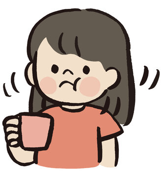 Girl Gargling with a Cup, Oral Hygiene and Healthy Daily Habit Illustration