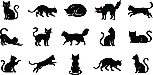 Obraz premium Black cat silhouette sitting in front of the moon vector design.