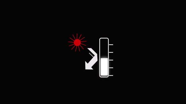 Temperature Decrease Icon with Sun and Cooling Level Gauge Animation