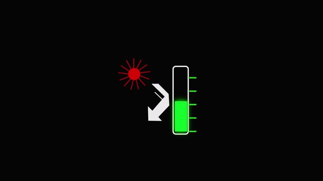 Temperature Decrease Icon with Sun and Cooling Level Gauge Animation 4k.