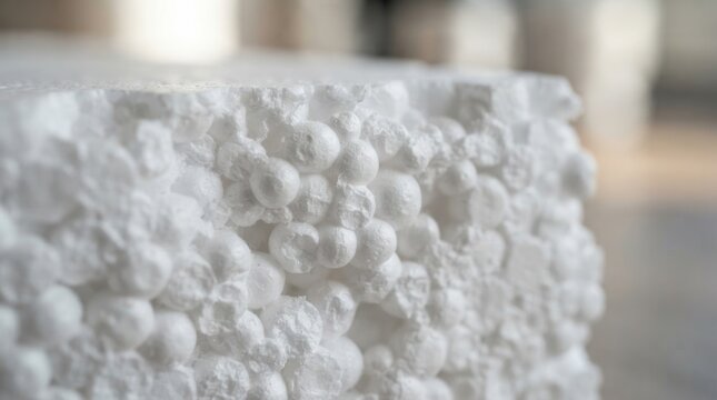 Close up view of white expanded polystyrene foam block texture.