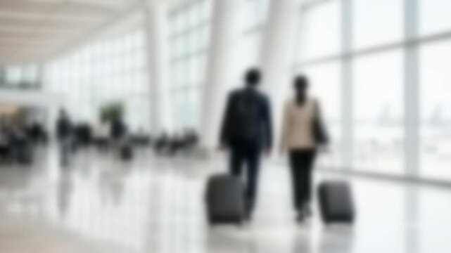Business travelers crossing a bright Gulf airport terminal, Full Gaussian Blur Abstract