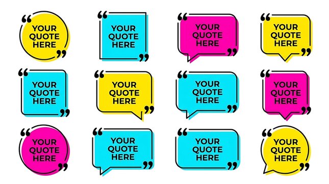 A vibrant collection of colorful speech bubbles each containing the placeholder text your quote here perfect for inspiring motivational messages and unique