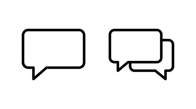 Two minimalist black and white speech bubble icons are shown isolated on a plain white backdrop symbolizing communication and thoughtful dialogue concepts