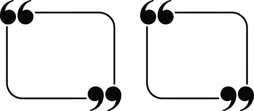 Quote speech bubble frame template with bold quotation marks, minimalist outline design, editable vector for text