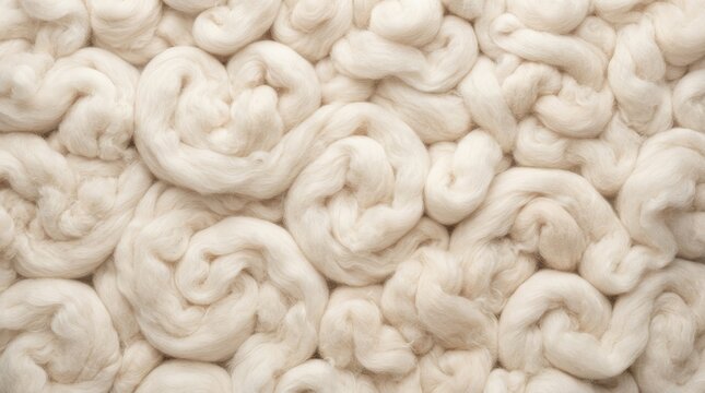 Close up of soft white wool fibers in swirling patterns