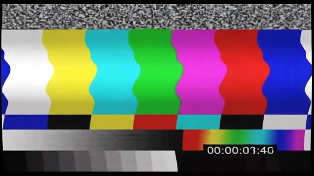 Distorted television screen with pixel noise displays a glitch effect in dark tones, creating an atmosphere of digital error and chaos.