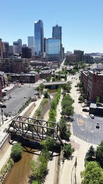 Aerial view along the Cherry Creek multi-purpose trail in downtown Denver, Colorado. 