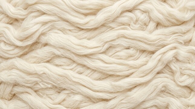 Creamy beige raw wool yarn texture background