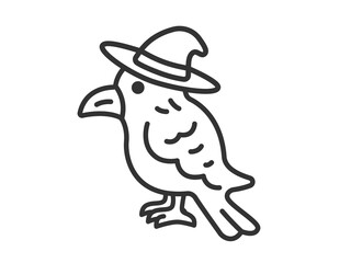 Fototapeta premium 魔女の帽子をかぶった、カラスのアイコン（線画）のイラスト