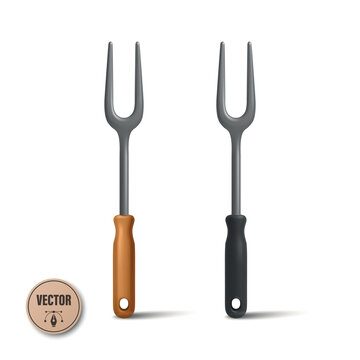 BBQ Fork Vector Illustration. Carving Fork Set, BBQ Fork with Wooden Handle and BBQ Fork with Black Handle. Kitchen Utensil Illustration for Grilling, Barbecue, Cooking, Serving Meat, Cutlery Design