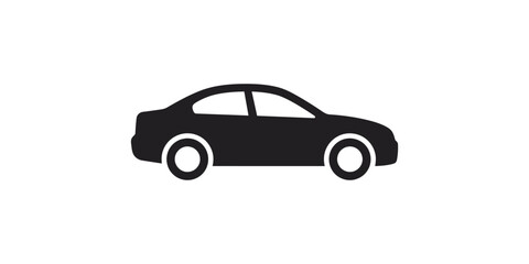 Naklejka premium Minimalist black silhouette icon of a passenger sedan car.