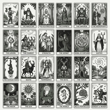 Mystical Tarot Card Collection Major Arcana Illustrations with Symbolic Imagery