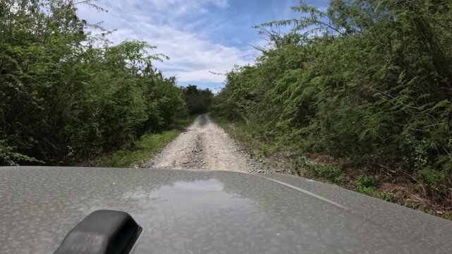 POV Driving Along a Narrow Rocky Road in Eastern Vieques Nature Preserve, Puerto Rico