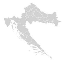 Fototapeta premium Grey with White Outline Croatia Map with District Borders European Country