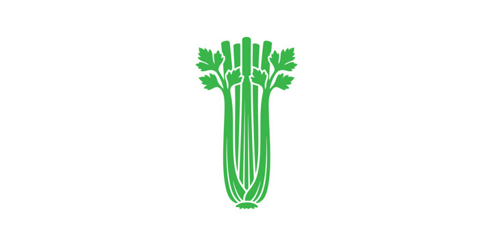 Minimalist green celery icon isolated on white background.
