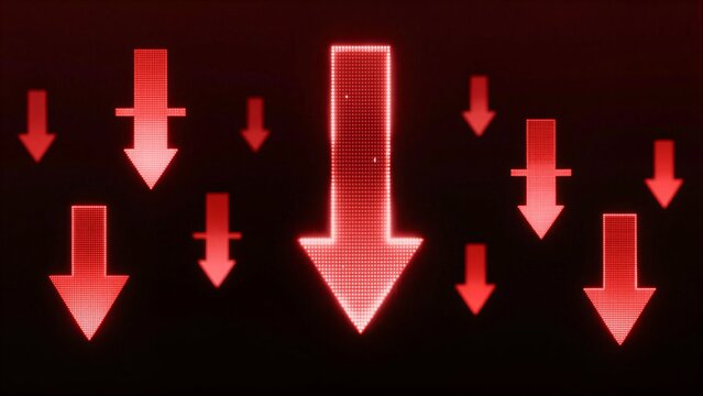 Red glowing arrows descend against a dark background, symbolizing decline or loss.