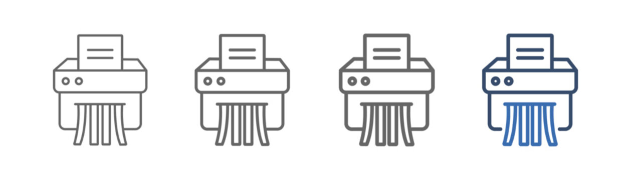 Paper shredder icon outline set featuring a paper shredder machine design.