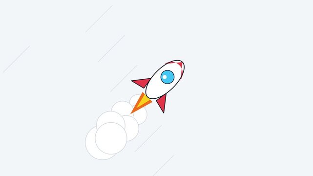 Cartoon Rocket Flying Upwards With Smoke And Fire