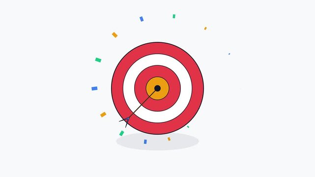 Red Bullseye Target With Arrow Hit And Confetti Animation