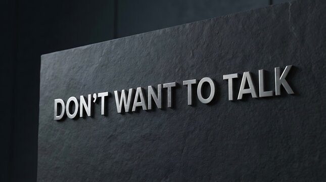 Don't want to talk text message sign in metallic silver letters mounted on a dark slate stone wall concept