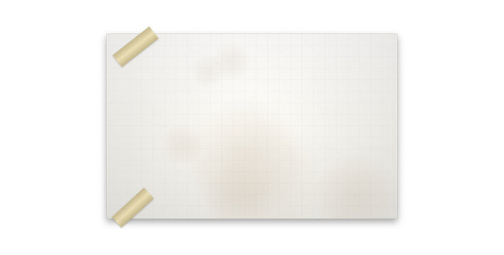 Grid paper sheet template secured with adhesive masking tape corners.