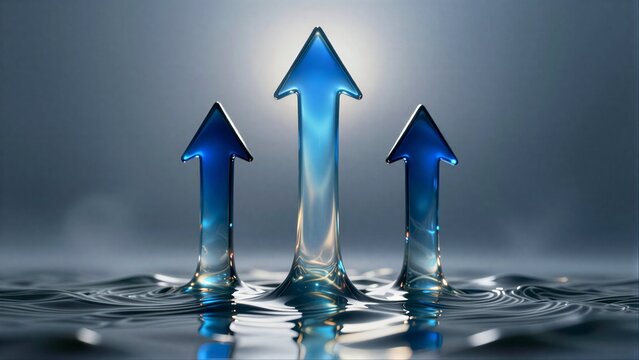 Three glass arrows rise from water, symbolizing upward growth and progress.