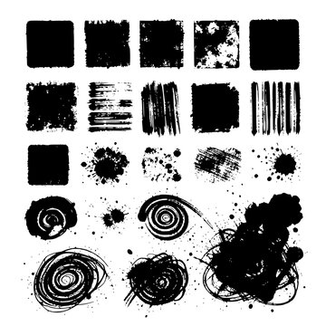 Paint brush strokes. Black vector rough edge rectangles. Grunge square frames set. Jagged edge torn paper background collection. Grungy distressed text boxes. Transparent background PNG version.