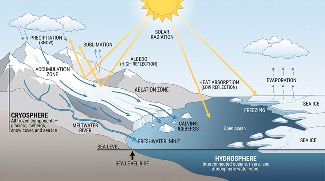 Scientific diagram illustrating cryosphere and hydrosphere systems