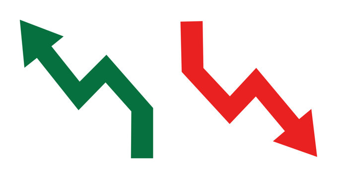 Stock Market Growth Up Green Arrow and Loss Down Red Arrow Financial Trend Icon Set Graphic Template